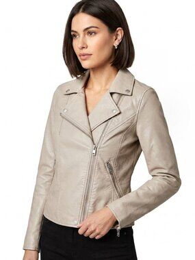 Blank NYC Vegan Faux Leather Moto Biker Jacket, Beige, Women's Size Small NWOT